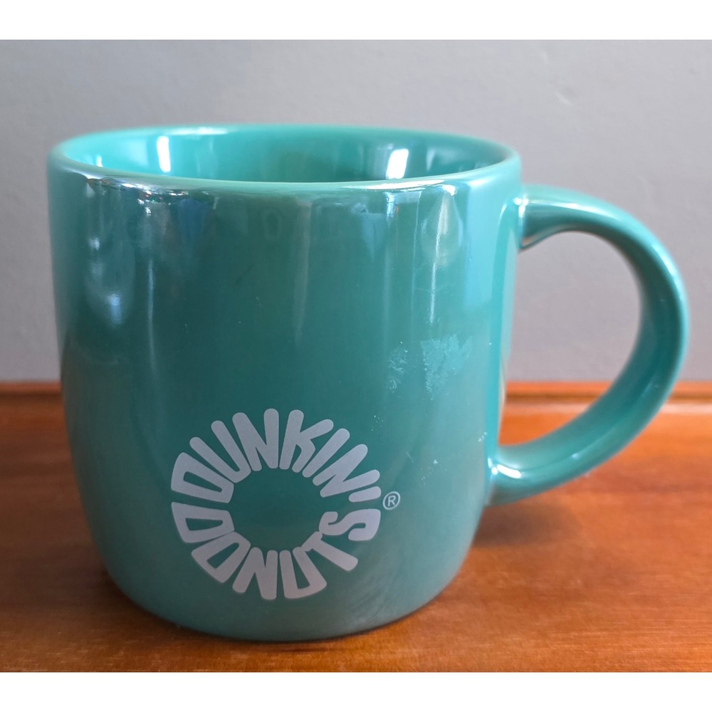 Dunkin Donuts Coffee Mug Teal Seafoam Green 2014 Ceramic Logo Cup 14oz